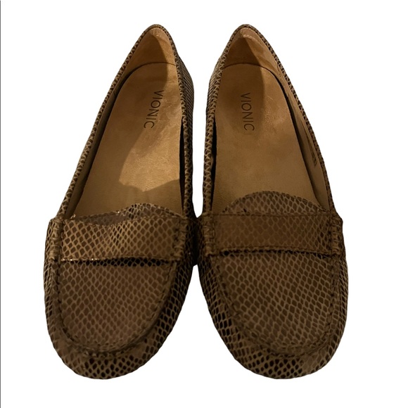 Vionic Shoes - Vionic Brown Snake-Embossed Leather Loafers